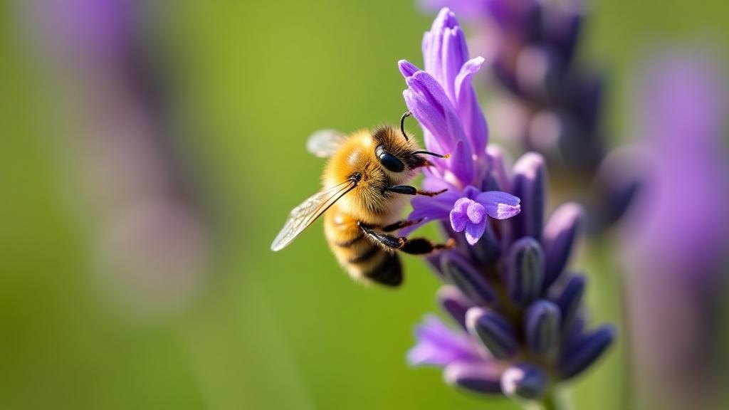 A honey bee diligently pollinating a vibrant lavender flower